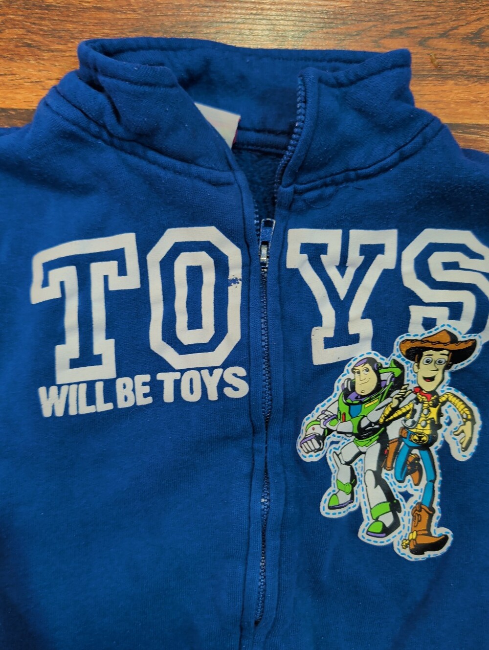 Blue 'Toys Will Be Toys' Zip-Up Sweater with Toy Story Patch Size 4T - Picture 2 of 4